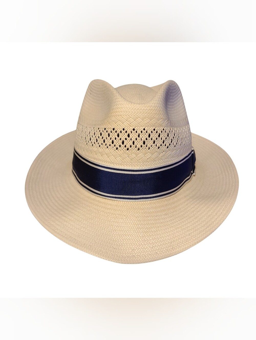 B55 Goorin Bros Mens Ivory Solid Med Fedora Summer Straw Ribbon Hat